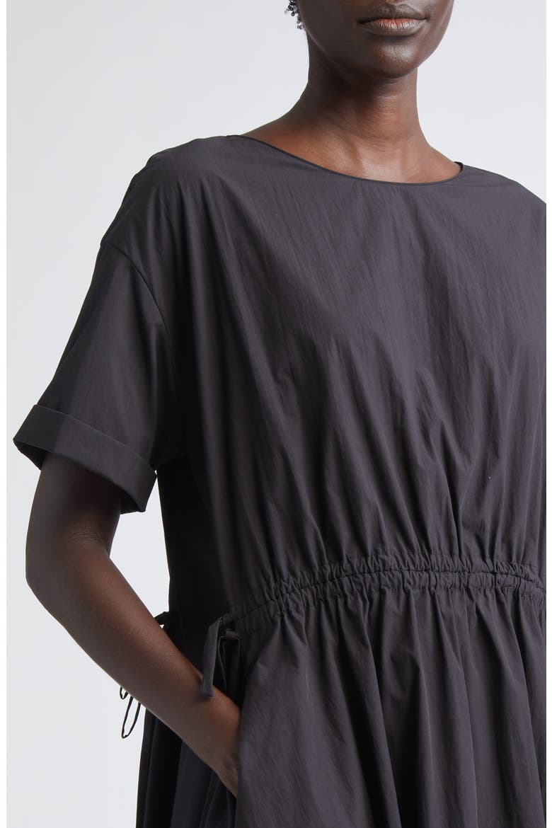 Travel Cotton Gathered Waist Shift Dress, Alternate, color, BLACK
