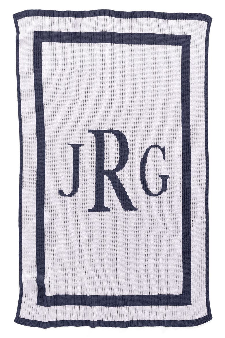'Classic Monogram' Personalized Stroller Blanket, Main, color, WHITE/ NAVY