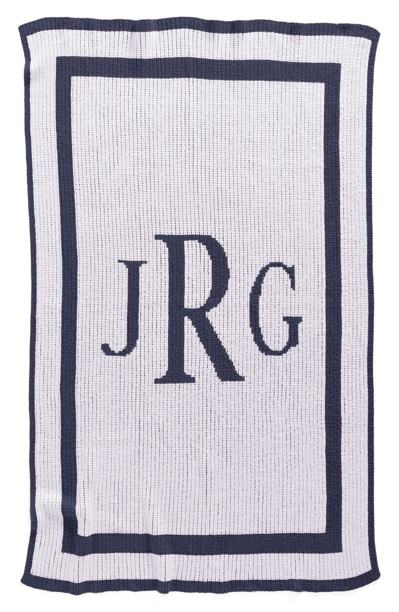 Butterscotch Blankees 'Classic Monogram' Personalized Stroller Blanket, Main, color, White/ Navy