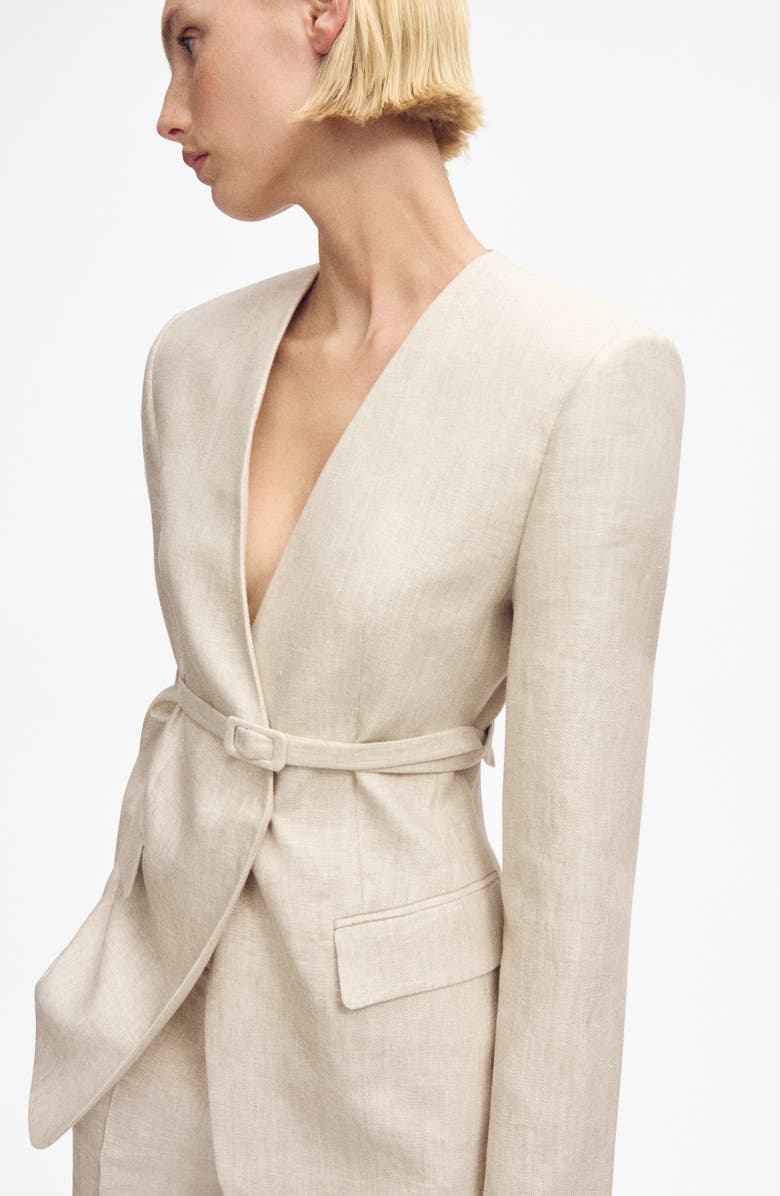 MANGO Belted Linen Blazer, Alternate, color, Light/ Pastel Grey