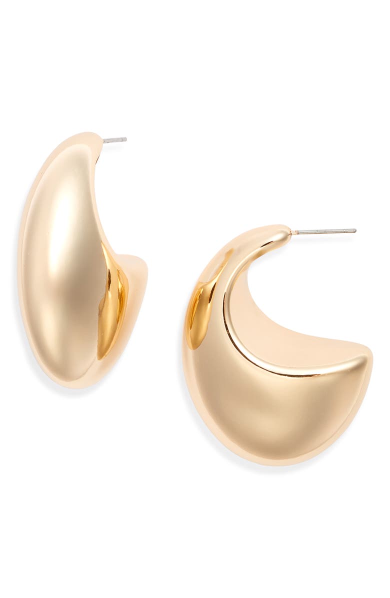 Open Edit Polished Crescent Hoop Earrings, Main, color, Gold