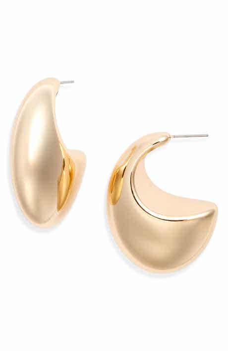 Open Edit Polished Crescent Hoop Earrings