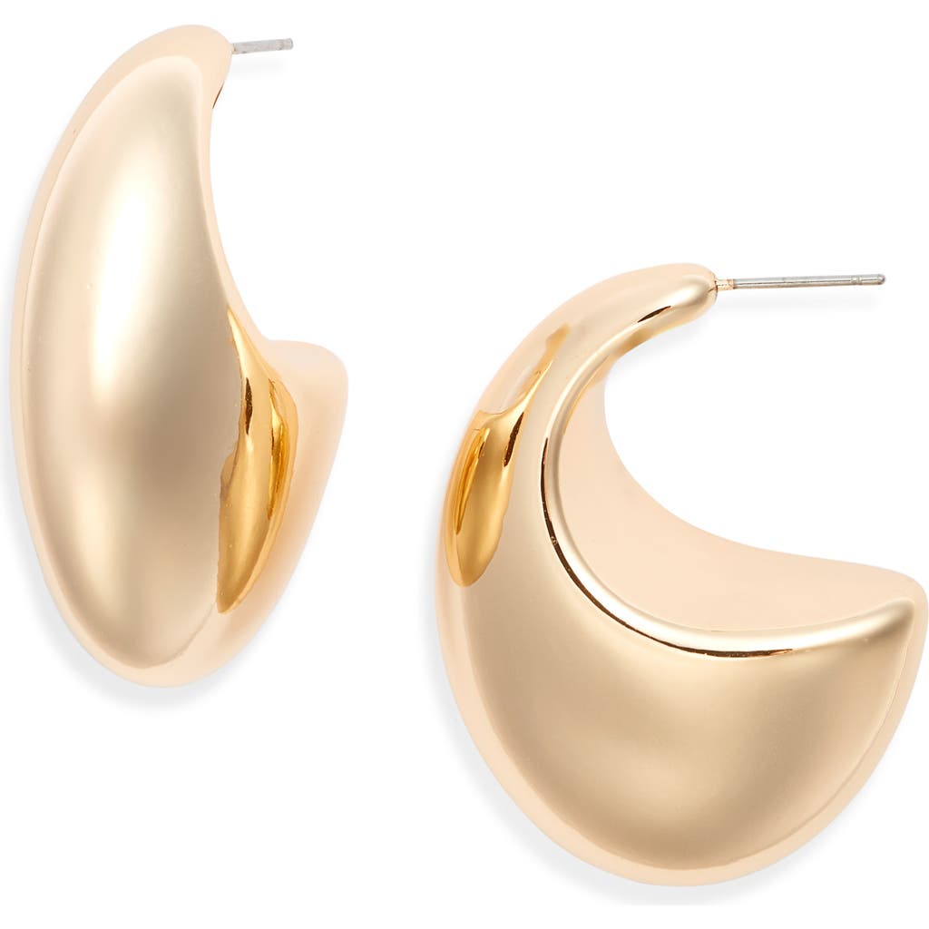Open Edit Polished Crescent Hoop Earrings In Gold