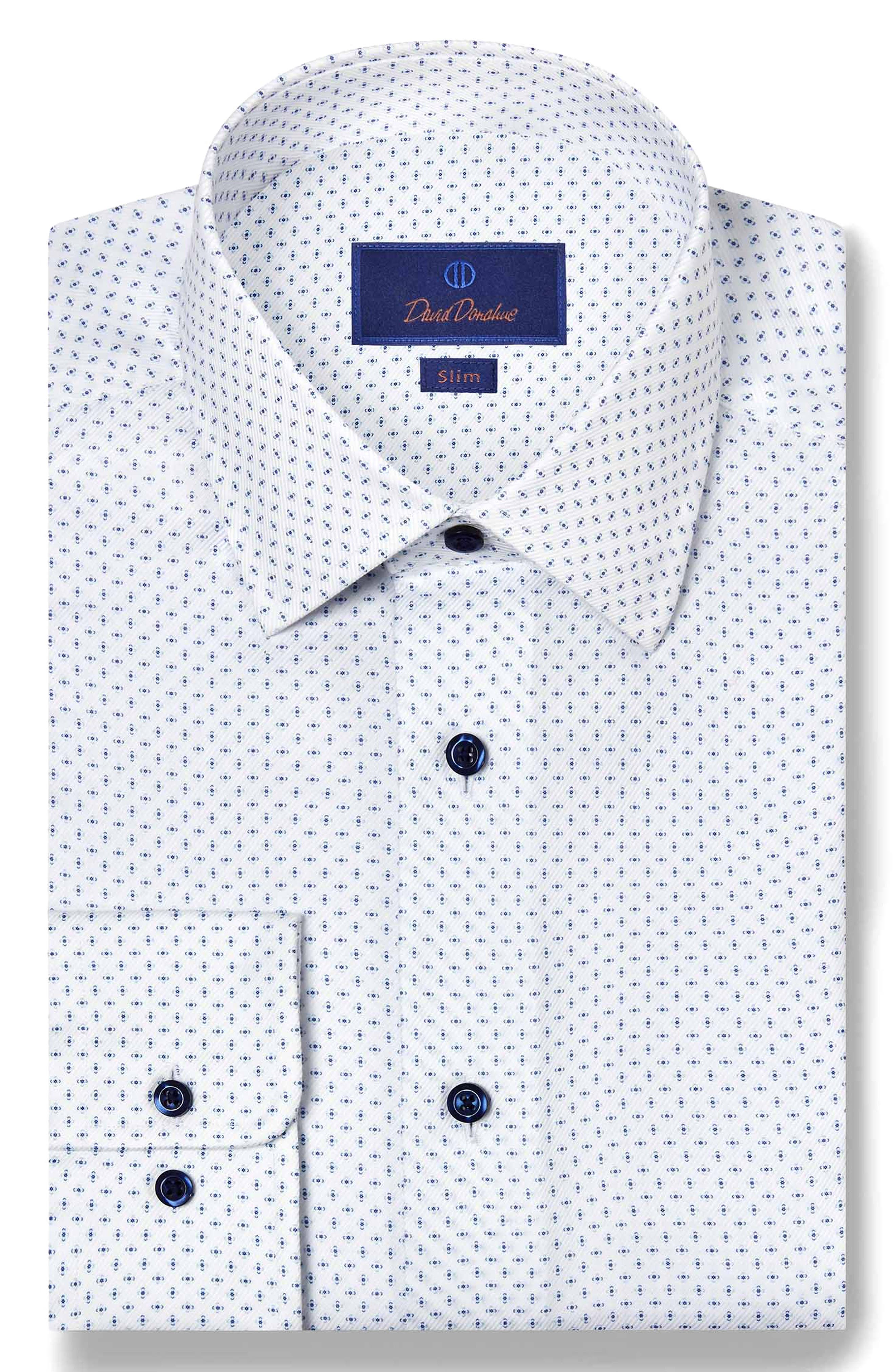 David Donahue Slim Fit Neat Stretch Cotton Dress Shirt