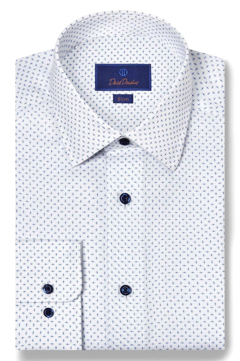 Slim Fit Neat Stretch Cotton Dress Shirt, Main, color, WHITE/ NAVY