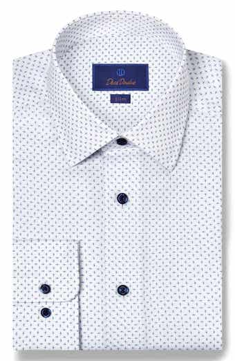 David Donahue Slim Fit Neat Stretch Cotton Dress Shirt