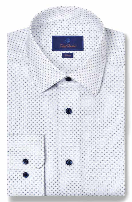 David Donahue Slim Fit Neat Stretch Cotton Dress Shirt