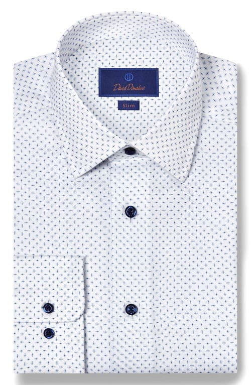 David Donahue Slim Fit Neat Stretch Cotton Dress Shirt In White