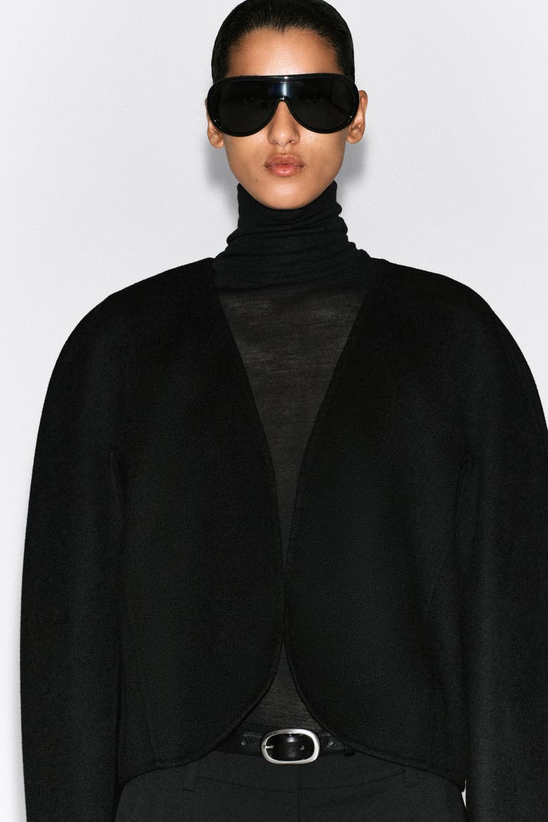 Cropped Double-faced Wool-blend Blazer, Alternate, color, BLACK