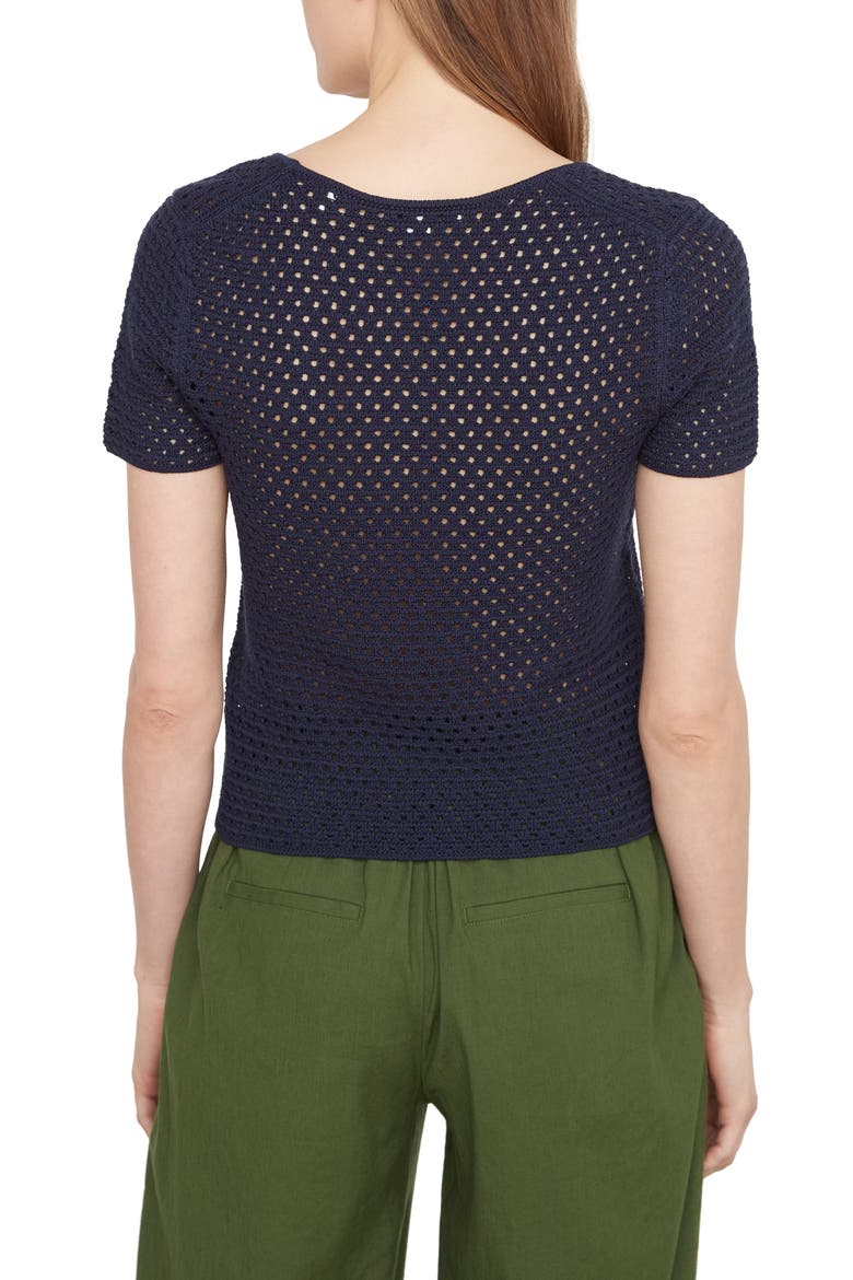 Open Stitch Short Sleeve Cotton Sweater, Alternate, color, NAVY