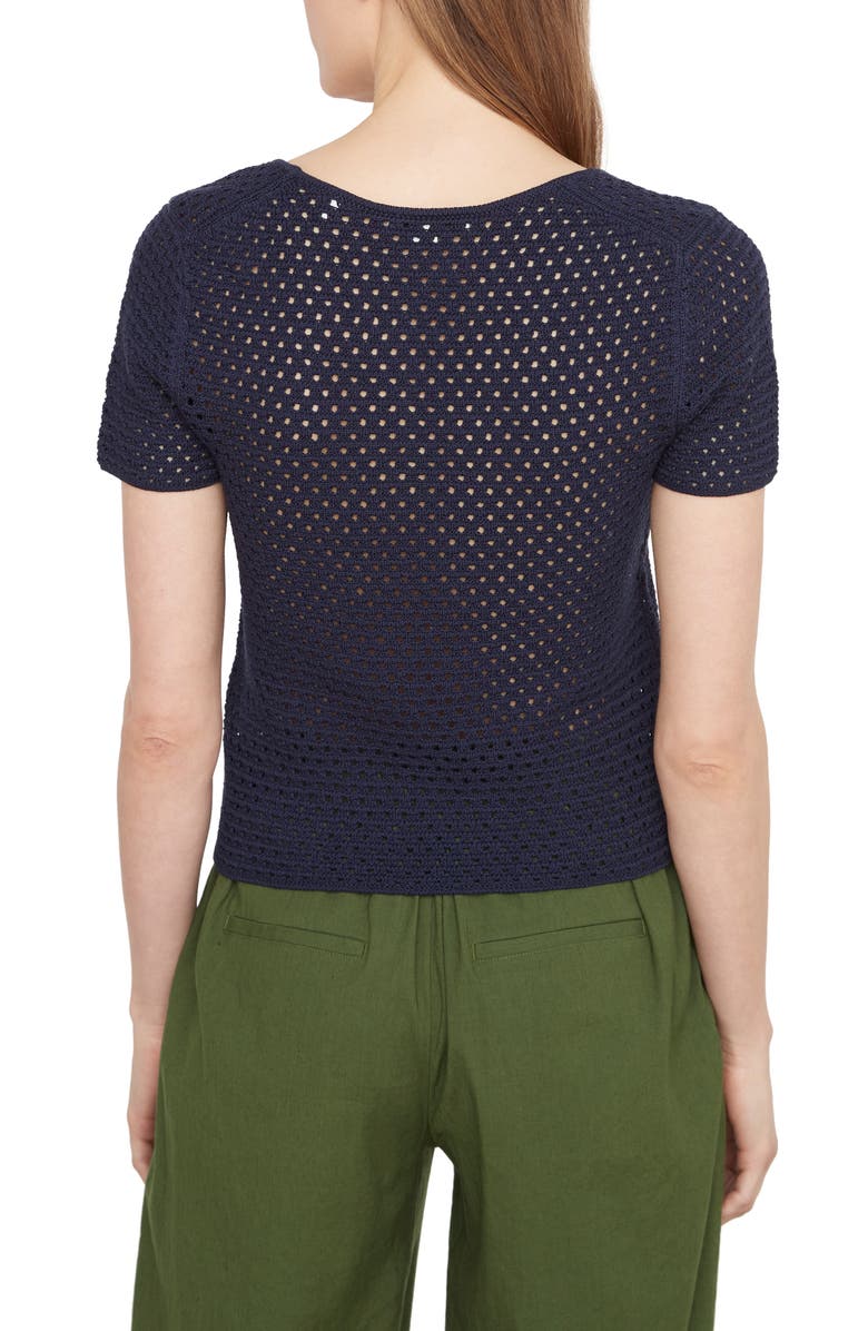 Vince Open Stitch Short Sleeve Cotton Sweater, Alternate, color, Navy