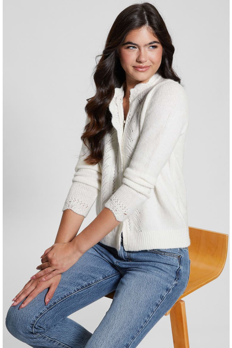 Macie Pointelle Detail Cardigan, Alternate, color, DOVE WHITE