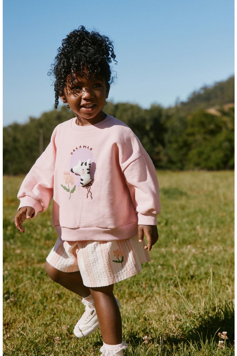 Kids' Zebra Sweatshirt & Stripe Shorts Set, Alternate, color, PINK