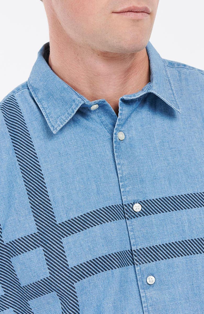Barbour Men's Shadow Tailored Plaid Short Sleeve Chambray Button-Up Shirt, Alternate, color,