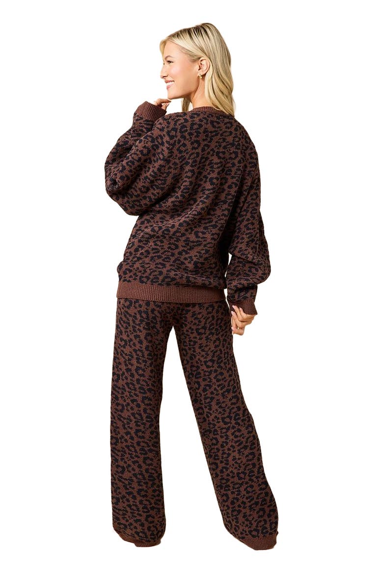 Marshmallow Leopard Crew Neck Lounge Set, Alternate, color, Wild Espresso