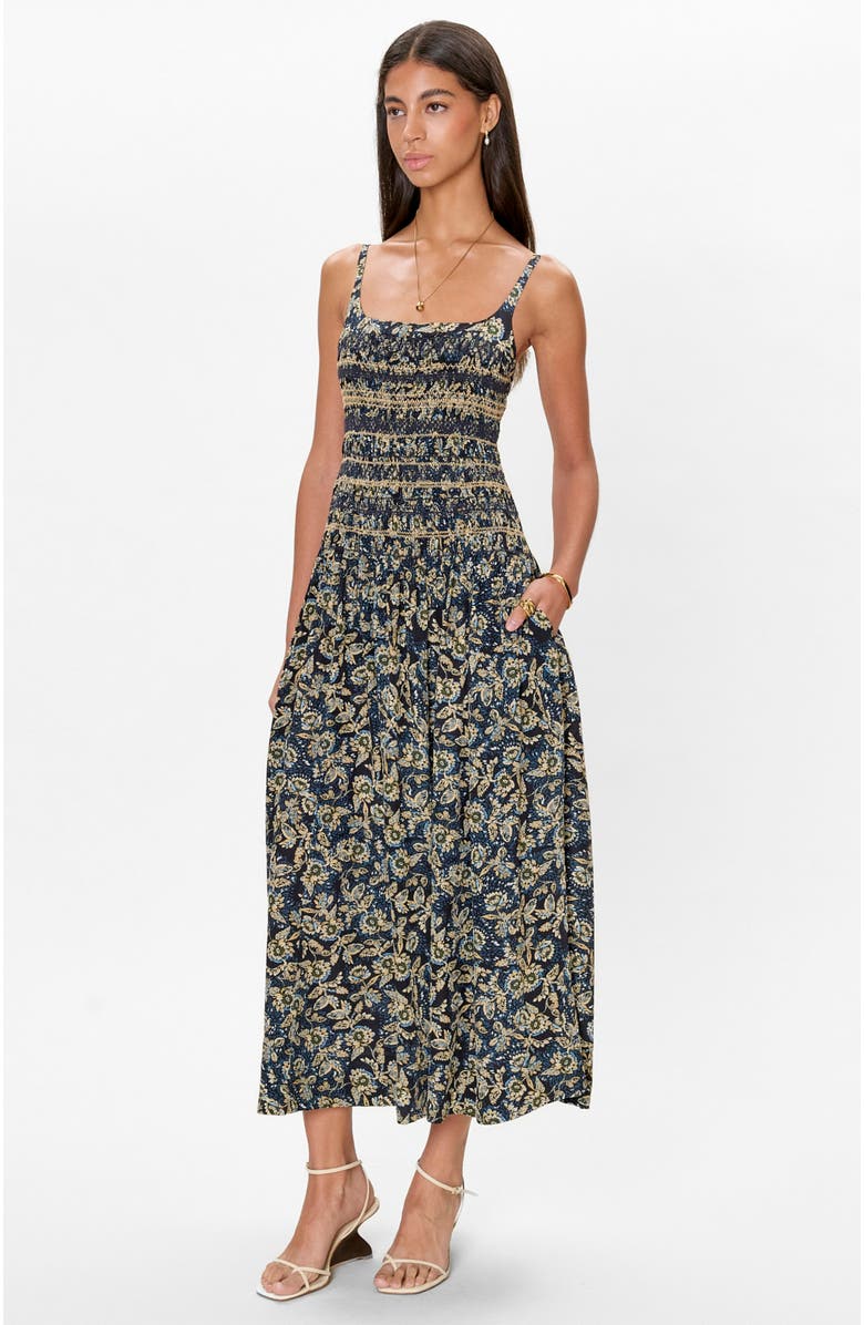 Rebecca Taylor Charlene Smocked Dress, Alternate, color, Navy Multi