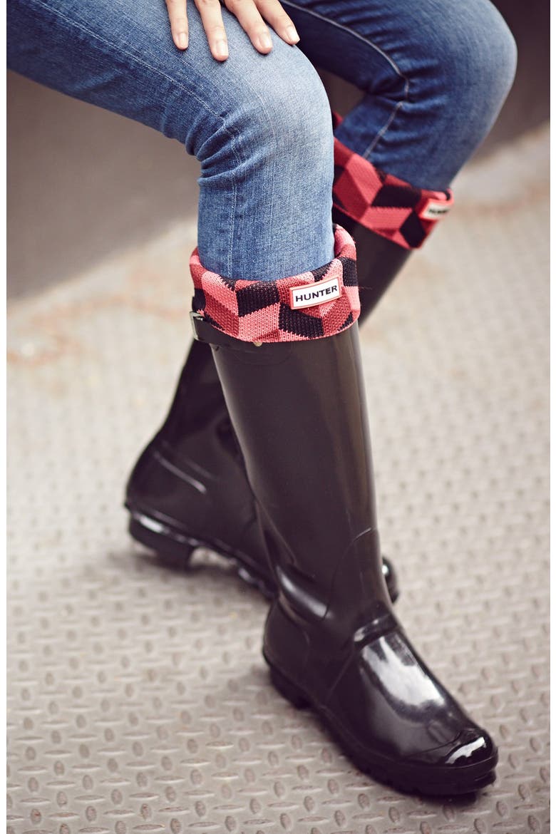 'Geometric Dazzle' Original Tall Fleece Welly Socks, Alternate, color, TOURMALINE GREEN/ DARK