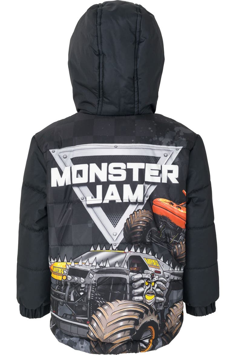 Hooded Puffer Jacket (toddler, Little Kid & Big Kid), Alternate, color, Monster Jam Black