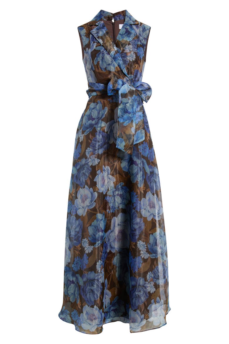 Tie Waist Maxi Dress, Alternate, color, BROWN BLUE