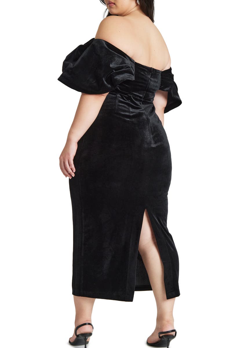 ELOQUII Velvet Off the Shoulder Dress, Alternate, color, 