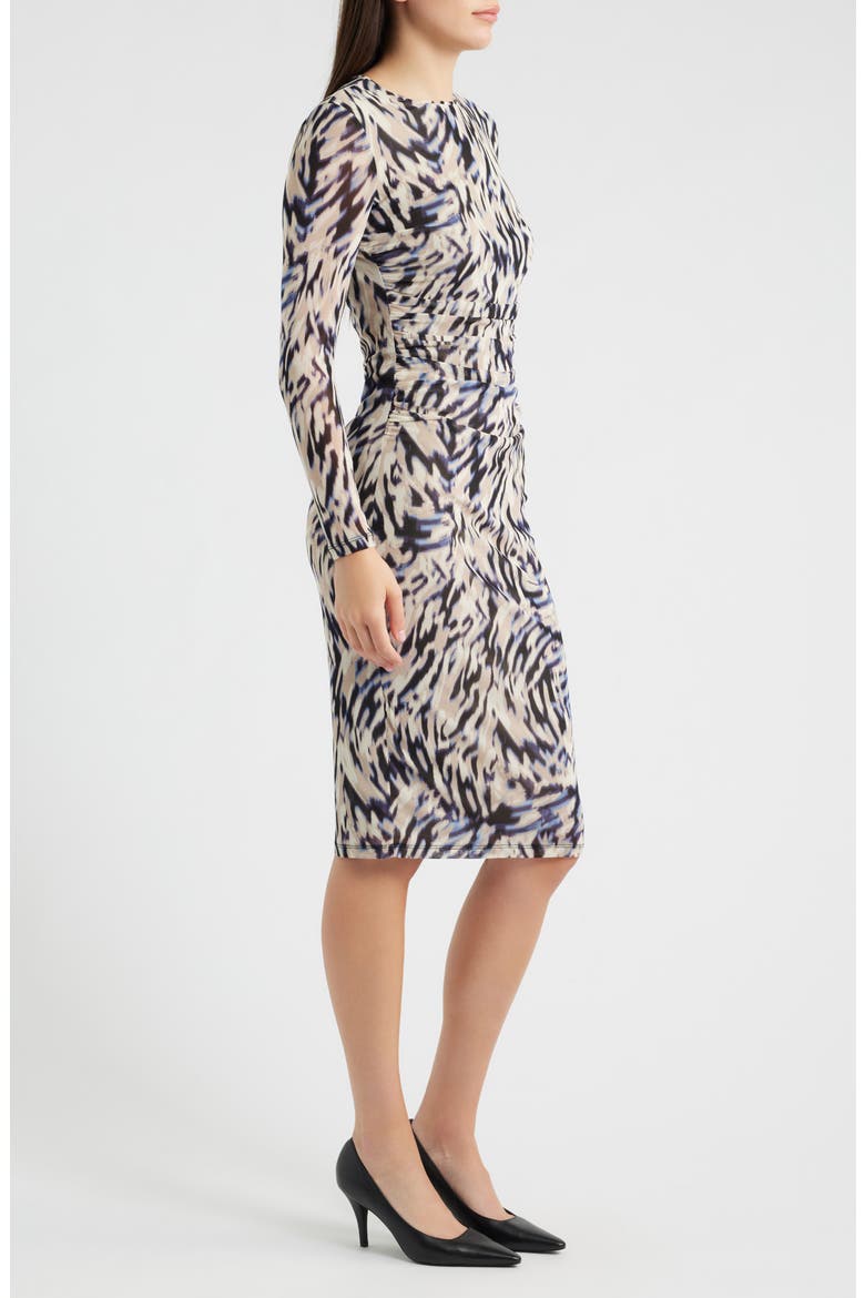 Ruched Mesh Midi Dress, Alternate, color, DUTCH BLUE MULTI