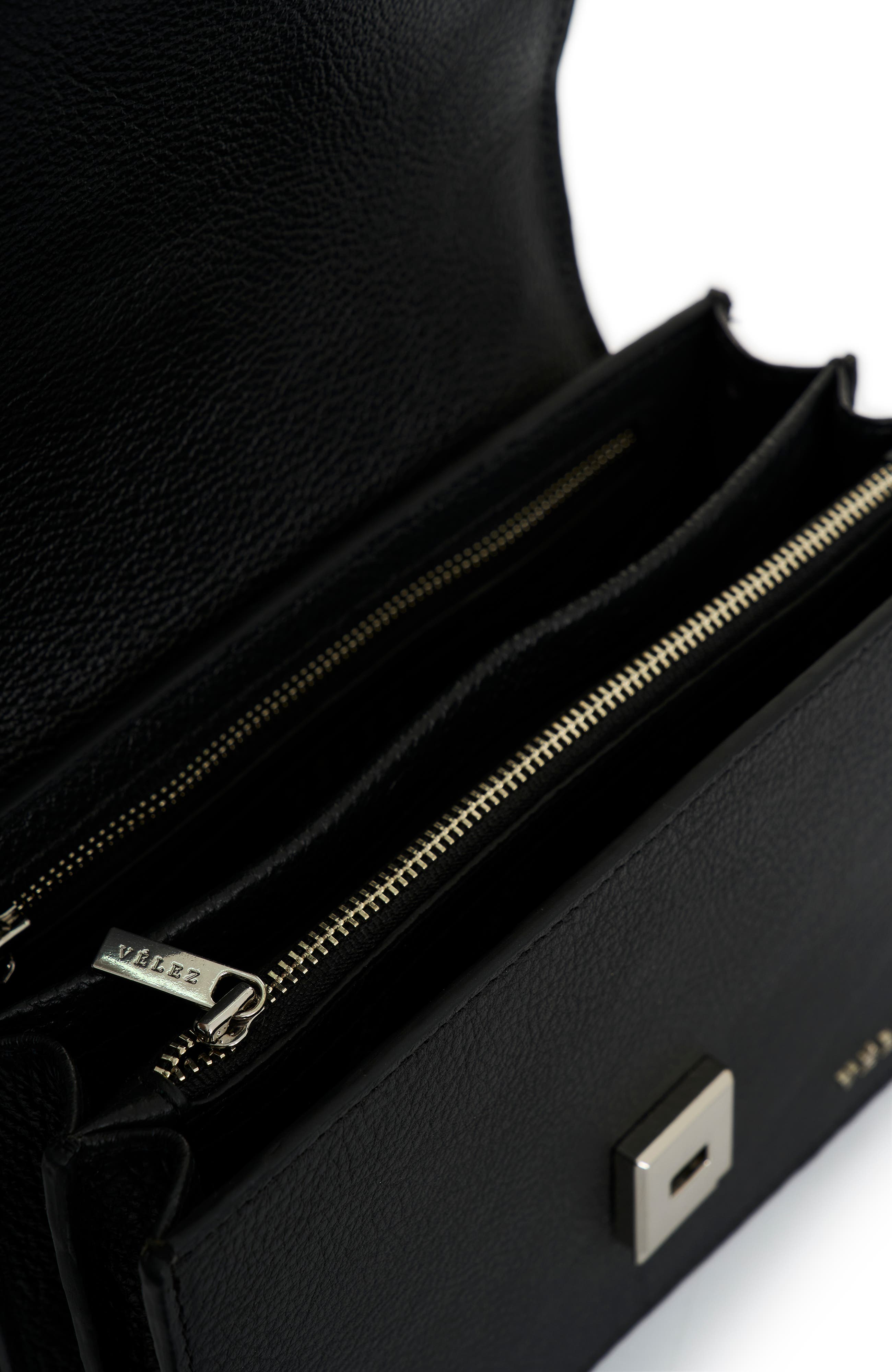 Velez Garniel Hands-Free Leather Bag with Woven Handle, Alternate, color, Black