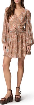 PAIGE Lainey Paisley Long Sleeve Silk Minidress