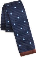 CLIFTON WILSON Navy & Brown Polka Dot Knit Silk Tie