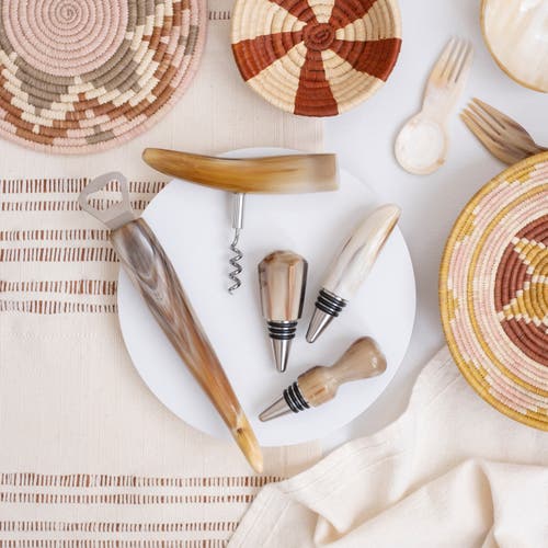 Maadili Collective Geometric Horn Wine Stopper In Brown