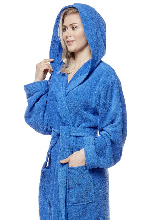 Arus Cotton Full Length Hooded Bathrobe In Blue