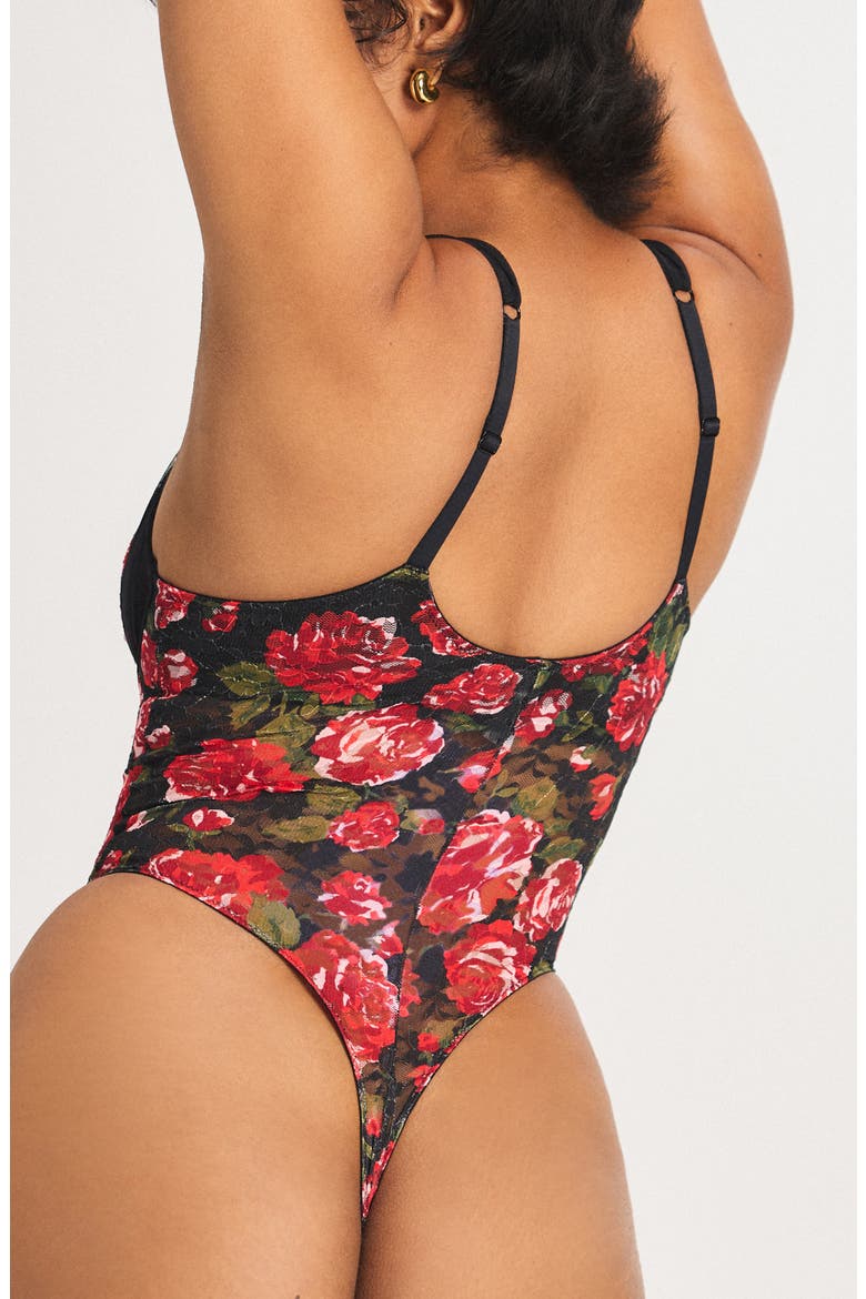 Sinful Rose Lace Teddy, Alternate, color, BLACK CAVIAR ROSY PASSIONS
