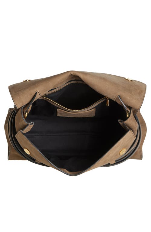 Shop Moschino Medium Tie Me Suede Shoulder Bag In Forest