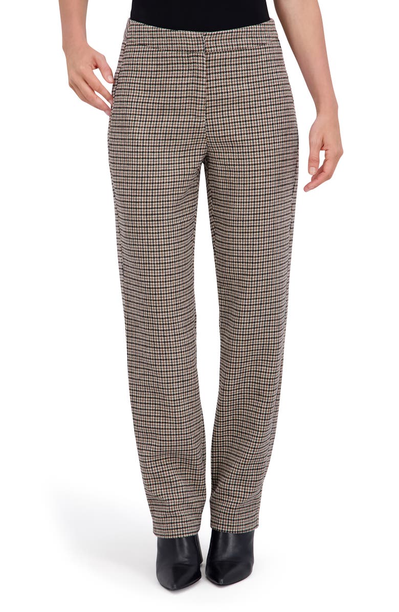 Ookie & Lala Houndstooth Print Trousers, Main, color, Black/ Brown/ Camel