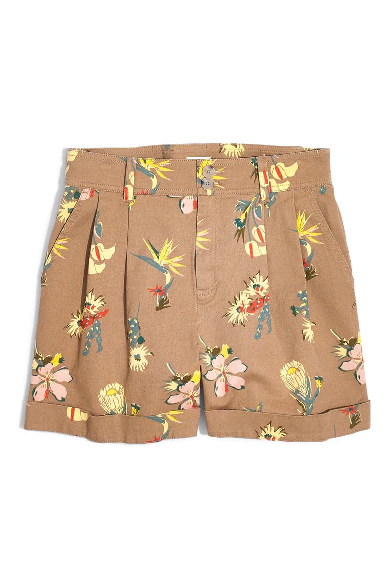Hawaiian Hideaway Pleated Shorts, Alternate, color, TROPICAL FLORAL EARTHEN SAND