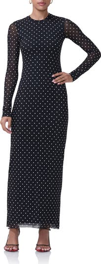 knee length dresses for ladies Long Sleeve Bodycon Maxi Dress in Mesh