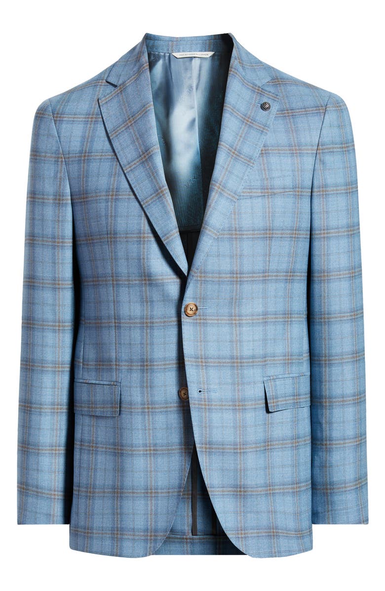 Jack Victor Midland Contemporary Fit Light Blue Plaid Super 120s Wool Sport Coat, Main, color, Light Blue