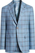 Jack Victor Midland Contemporary Fit Light Blue Plaid Super 120s Wool Sport Coat