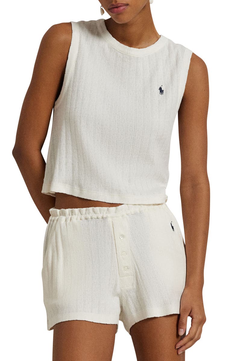 Polo Ralph Lauren Logo Detail Cotton Short Pajamas, Alternate, color, Egret