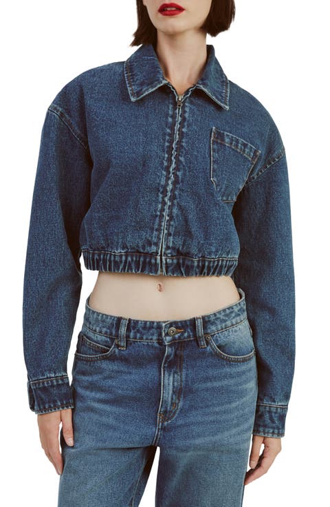 Crop Denim Bomber Jacket
