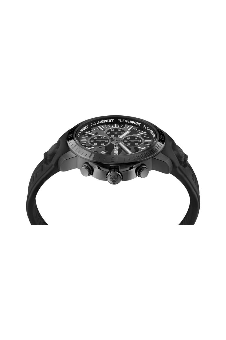 Camo Dial Three-Hand Quartz Silicone Strap Watch, 43mm, Alternate, color, IP BLACK