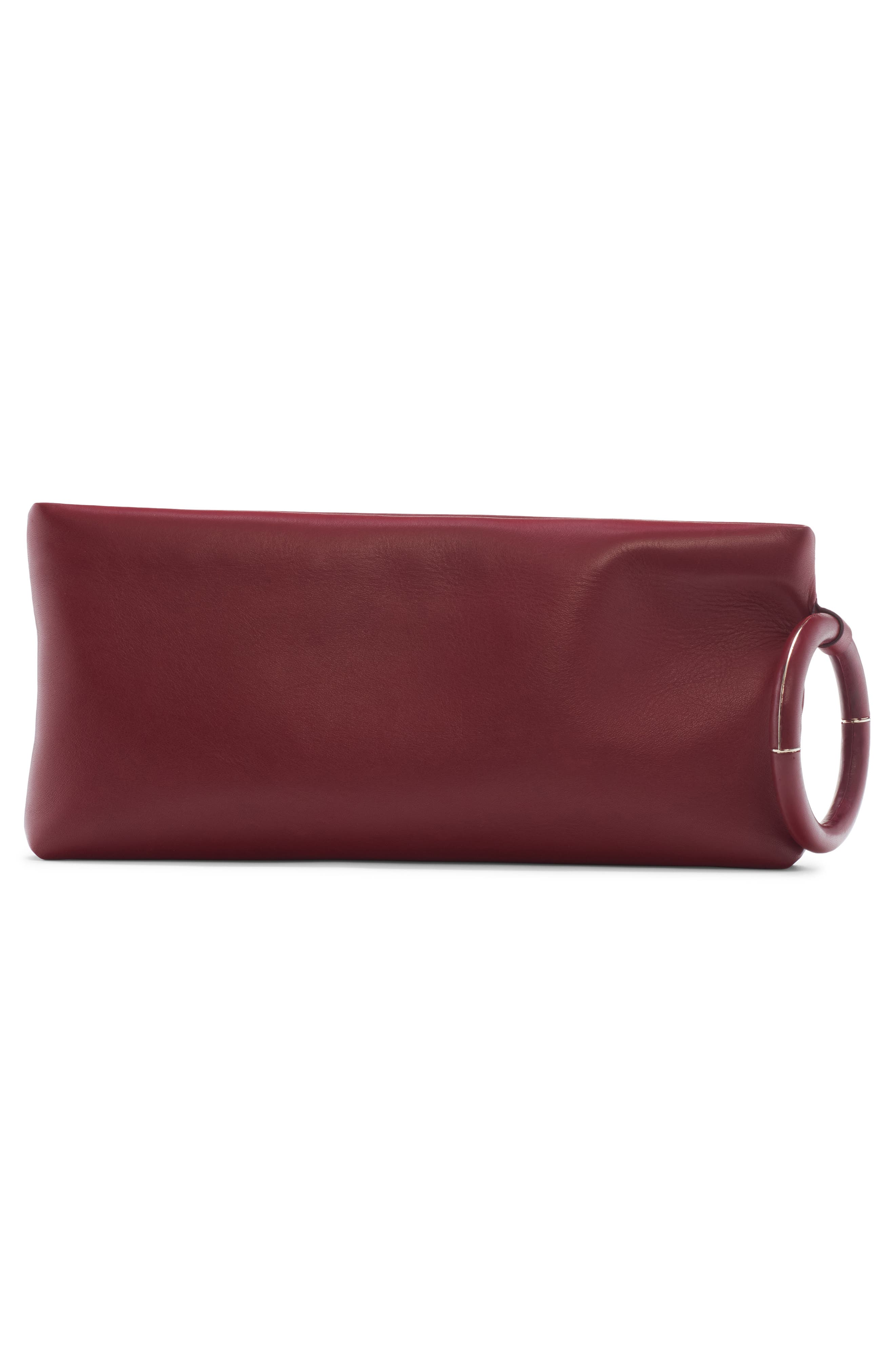 T-Ring Leather Clutch, Alternate, color, RUBY RED