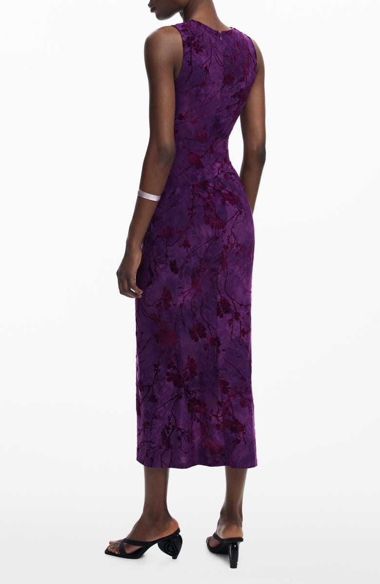 Desigual Floral Stretch Velvet Midi Dress, Alternate, color, Medium Purple