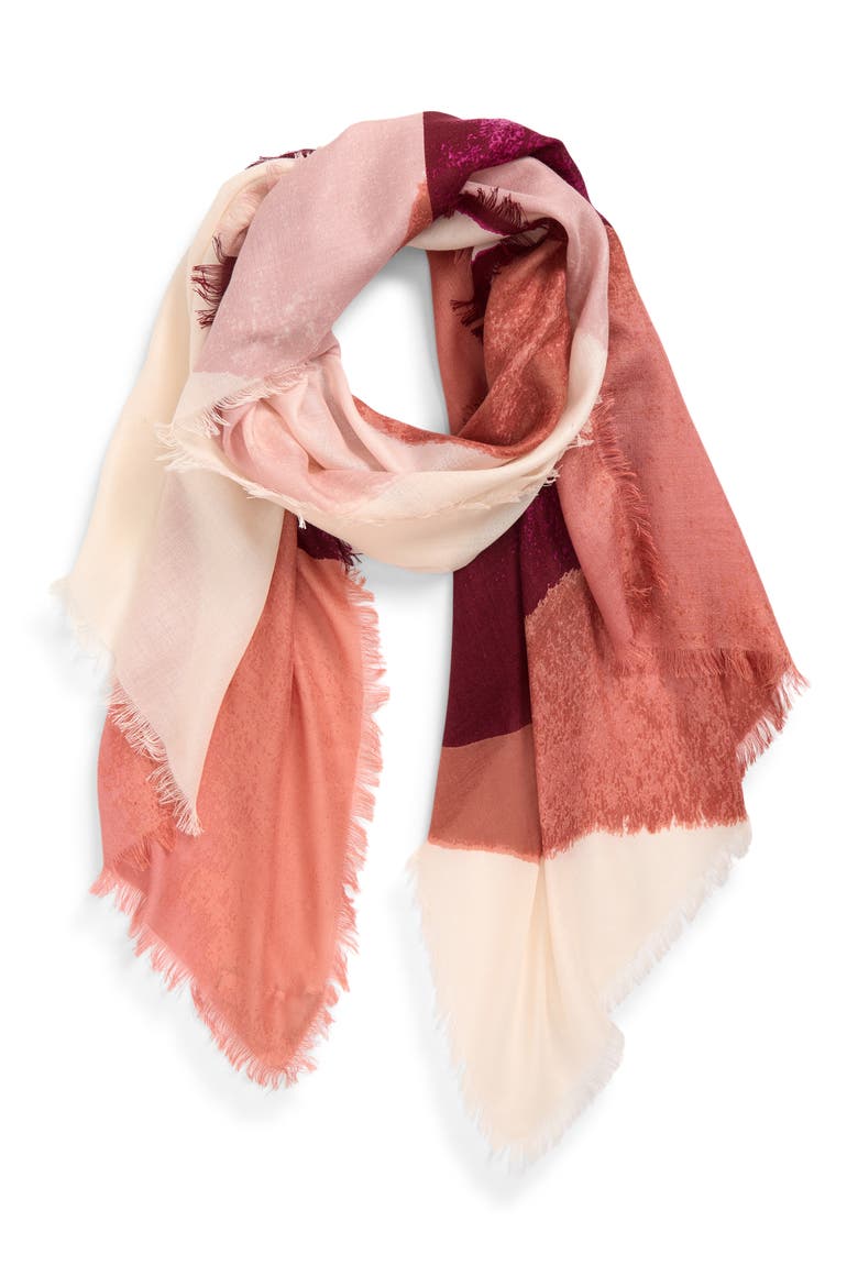 Eyelash Trim Print Cashmere & Silk Wrap, Alternate, color, PINK CURVED SHAPES