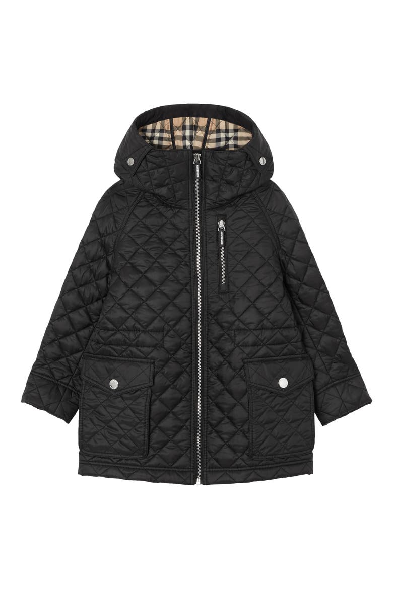 Trey Quilted Water Resistant Hooded Jacket, Main, color, BLACK