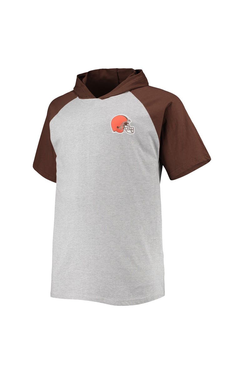 PROFILE Men's Heathered Gray/Brown Cleveland Browns Big & Tall Raglan Short Sleeve Pullover Hoodie, Alternate, color, 