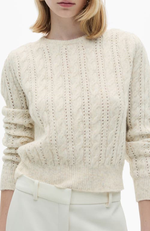 Mango Cable Knit Openwork Sweater In Ecru
