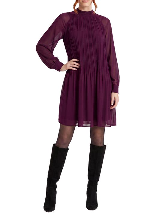Tie Back Bishop Sleeve Plissè Swing Dress