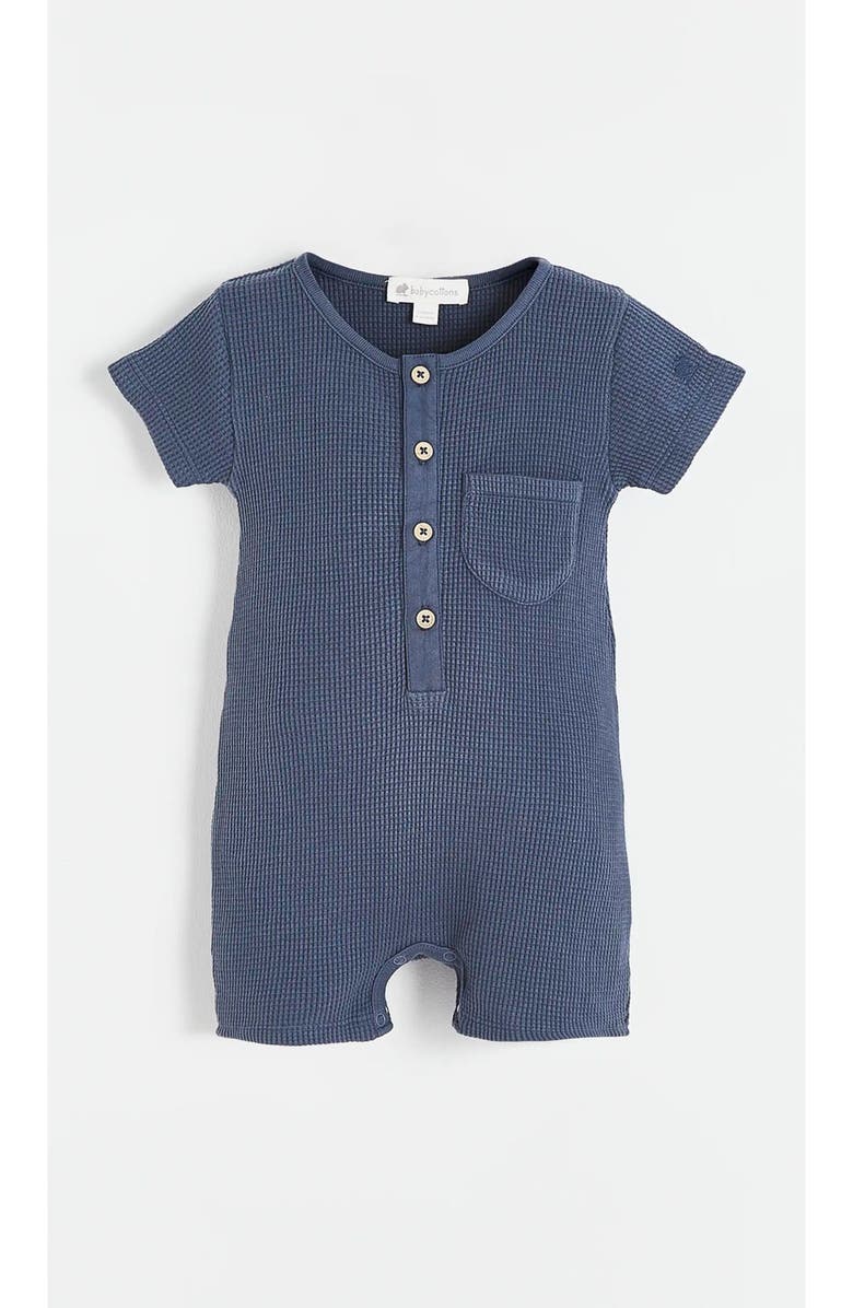 Babycottons Waffle Short Romper for Infant, Main, color, Blue-Graphite
