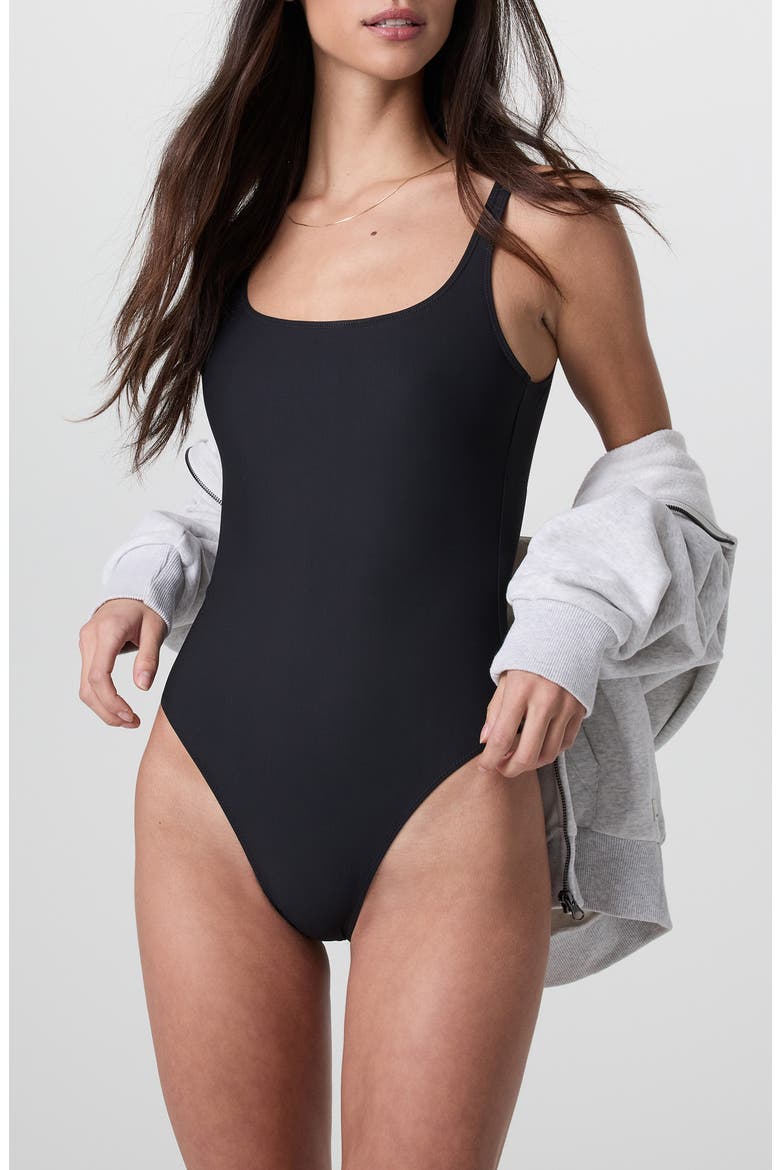 Encinitas High Cut One-Piece Swimsuit, Main, color, BLACK