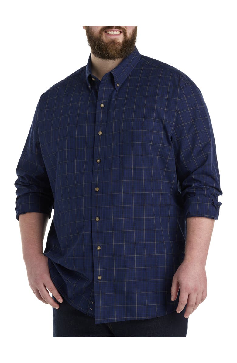 Harbor Bay by DXL Big & Tall Easy-Care Medium Plaid Sport Shirt, Main, color, Black Multi